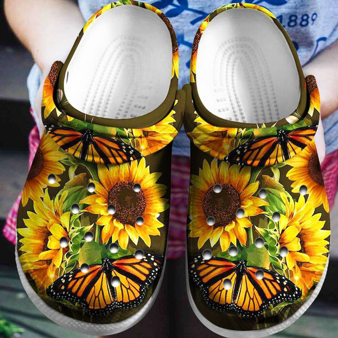 crocs with sunflowers on them