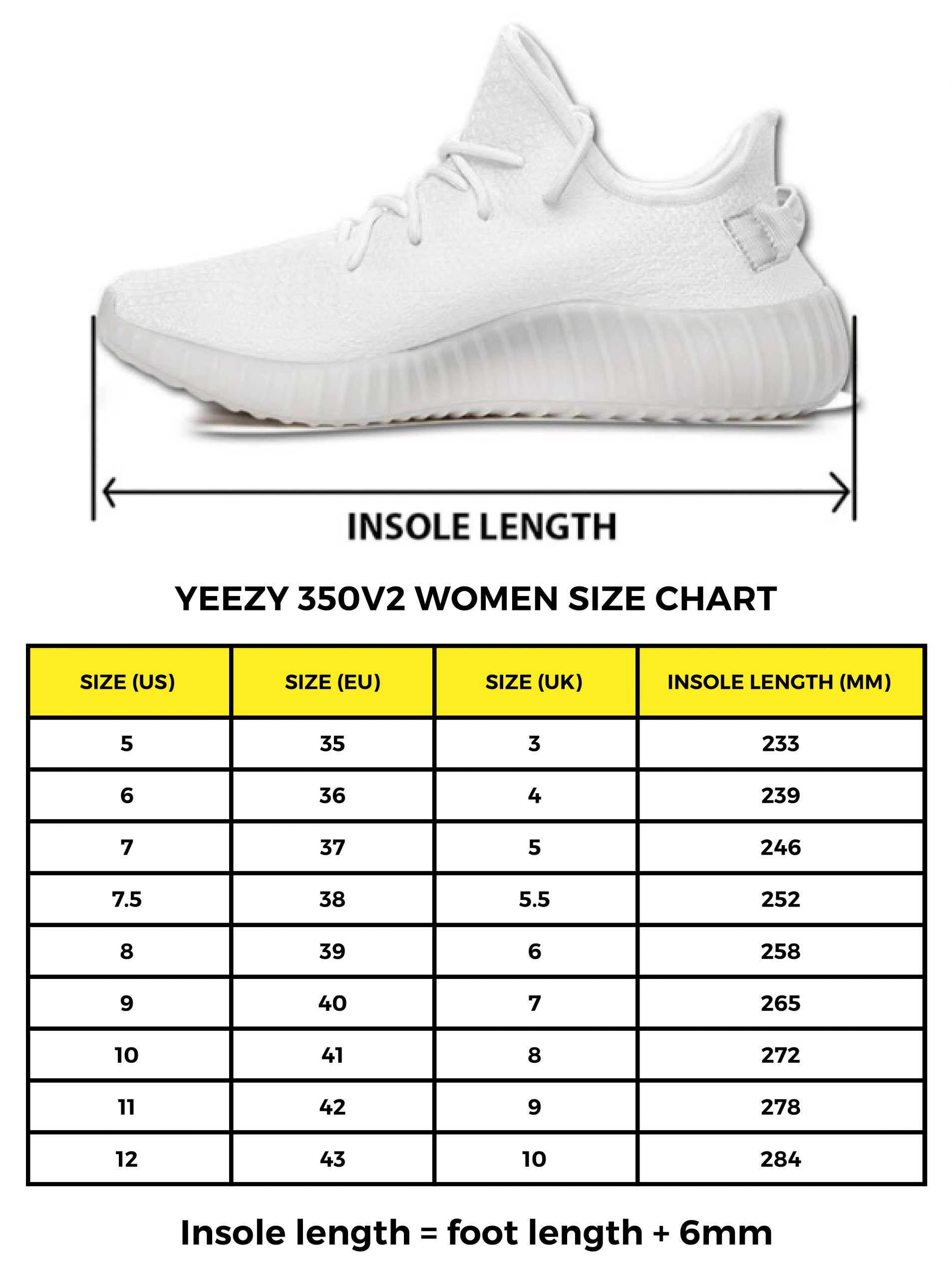 yeezy sneaker size chart