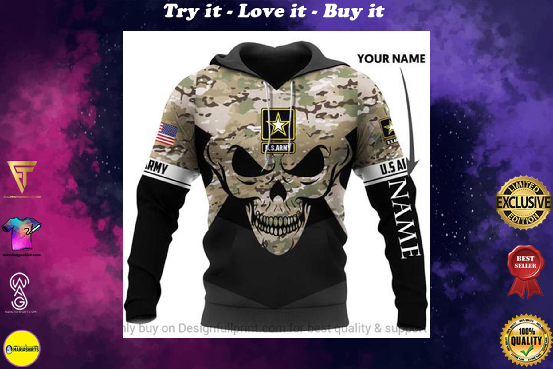 custom name us army skull camo full over printed shirt