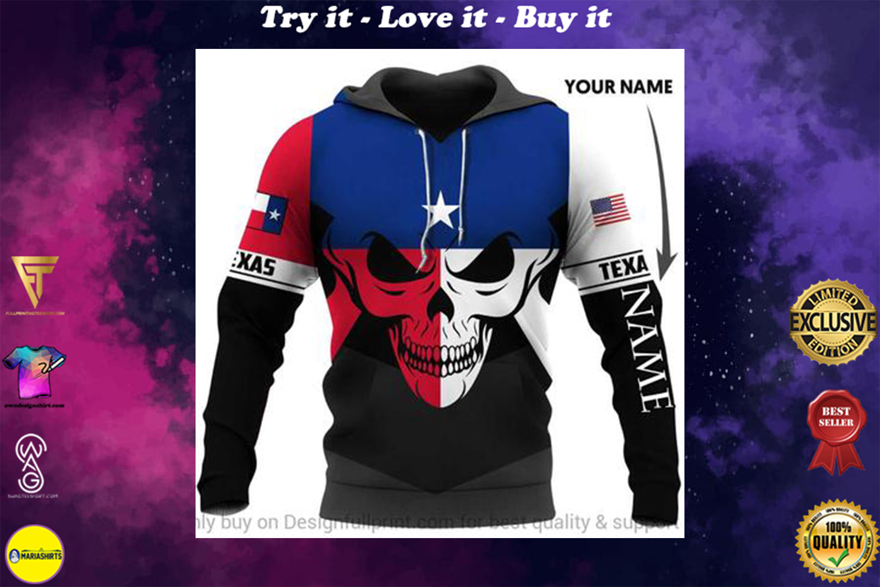 [highest selling] custom name us army skull texas flag all over printed shirt – maria