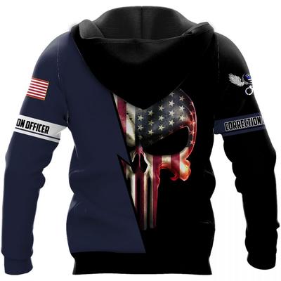 us correction officer skull american flag camo full over printed hoodie - back