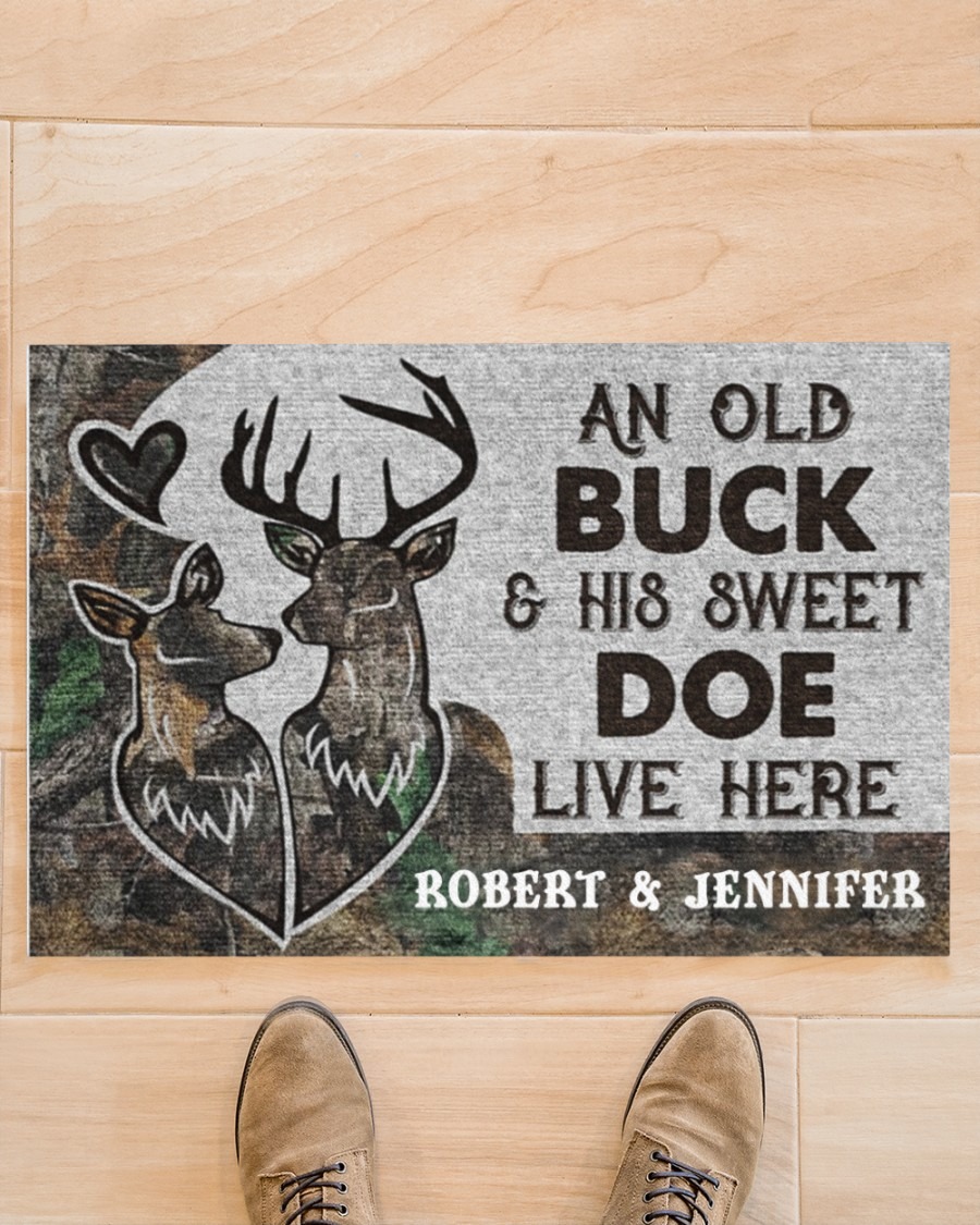 An old buck and his sweet doe live here custom personalized name doormat – BBS