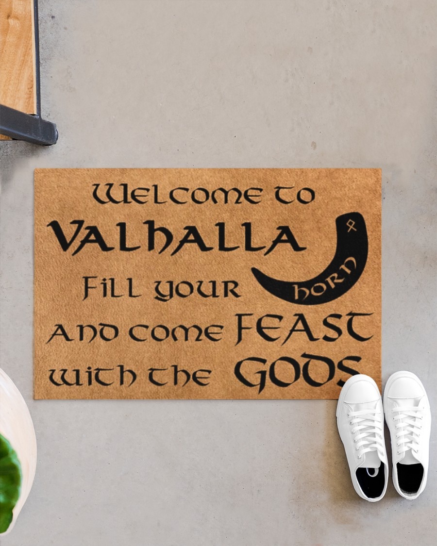 Vikings welcome to valhalla fill your horn doormat – BBS