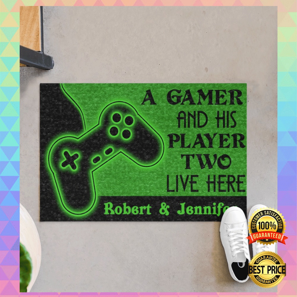 Personalized a gamer and his player two live here doormat2