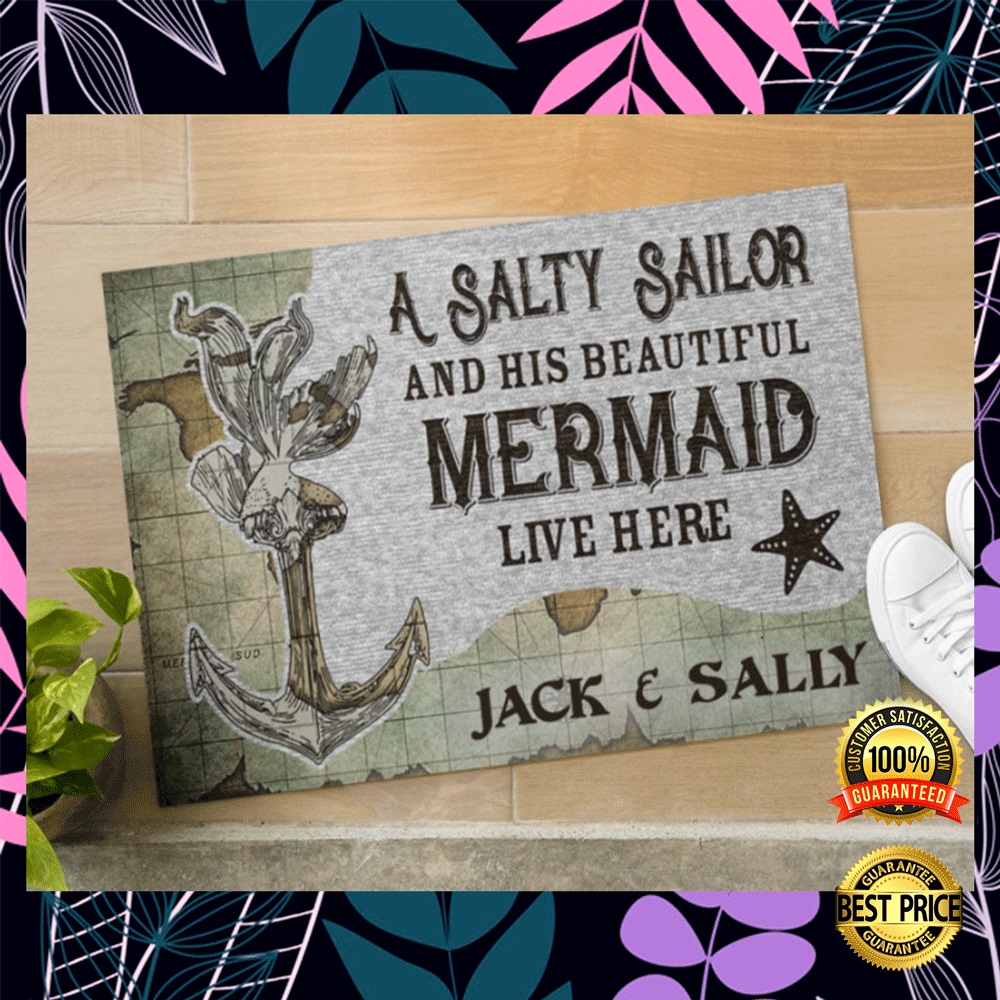 Personalized a salty sailor and his beautiful mermaid live here doormat2