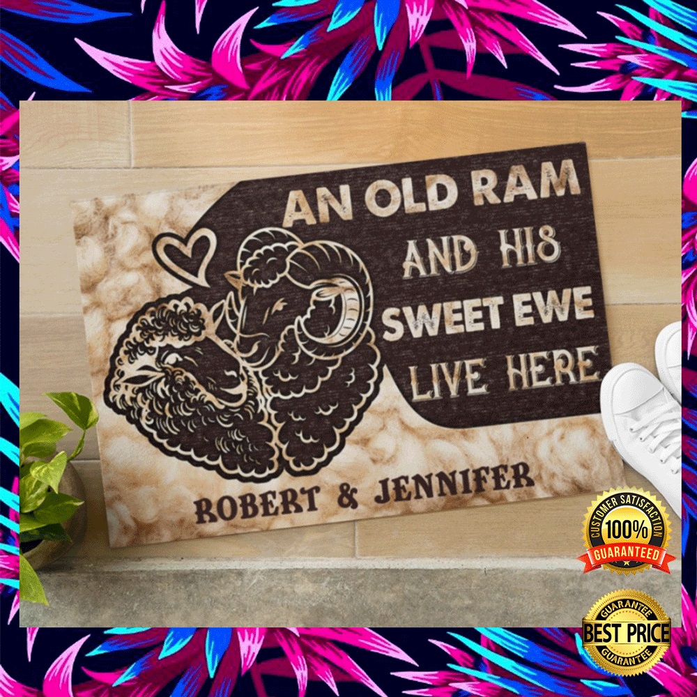 Personalized an old ram and his sweet ewe live here doormat 1