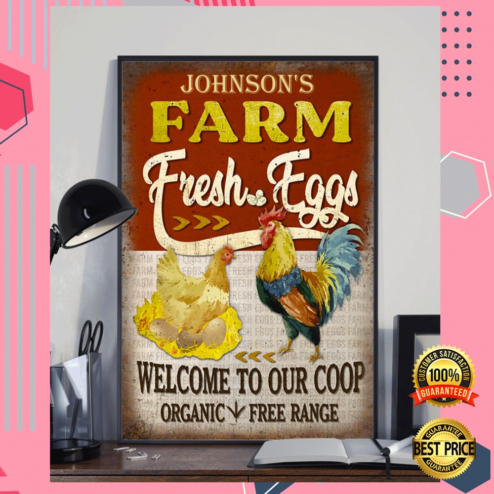 Personalized farm fresh eggs welcome to our coop organic free range poster 2