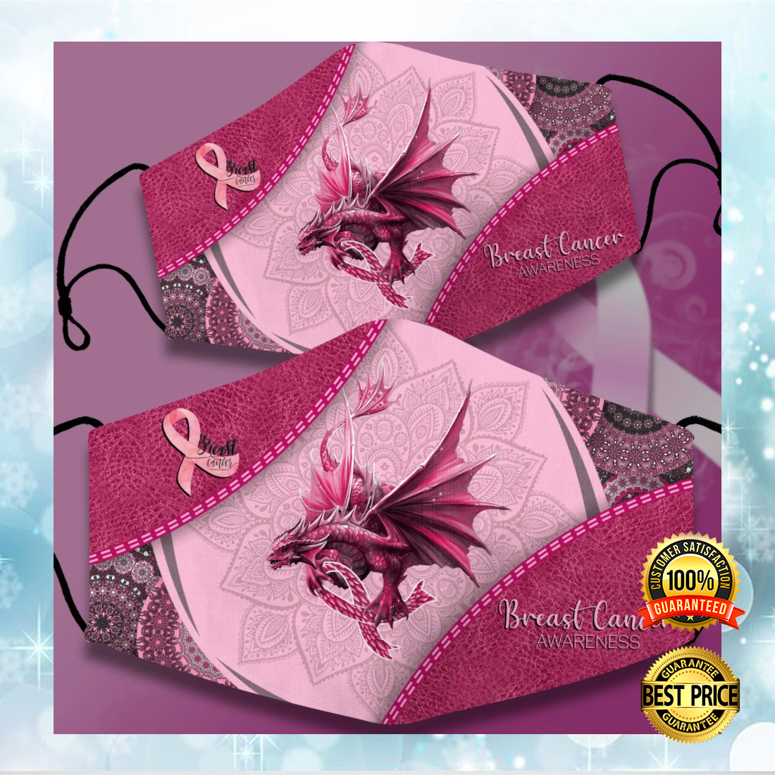 Dragon breast cancer awareness face mask 4