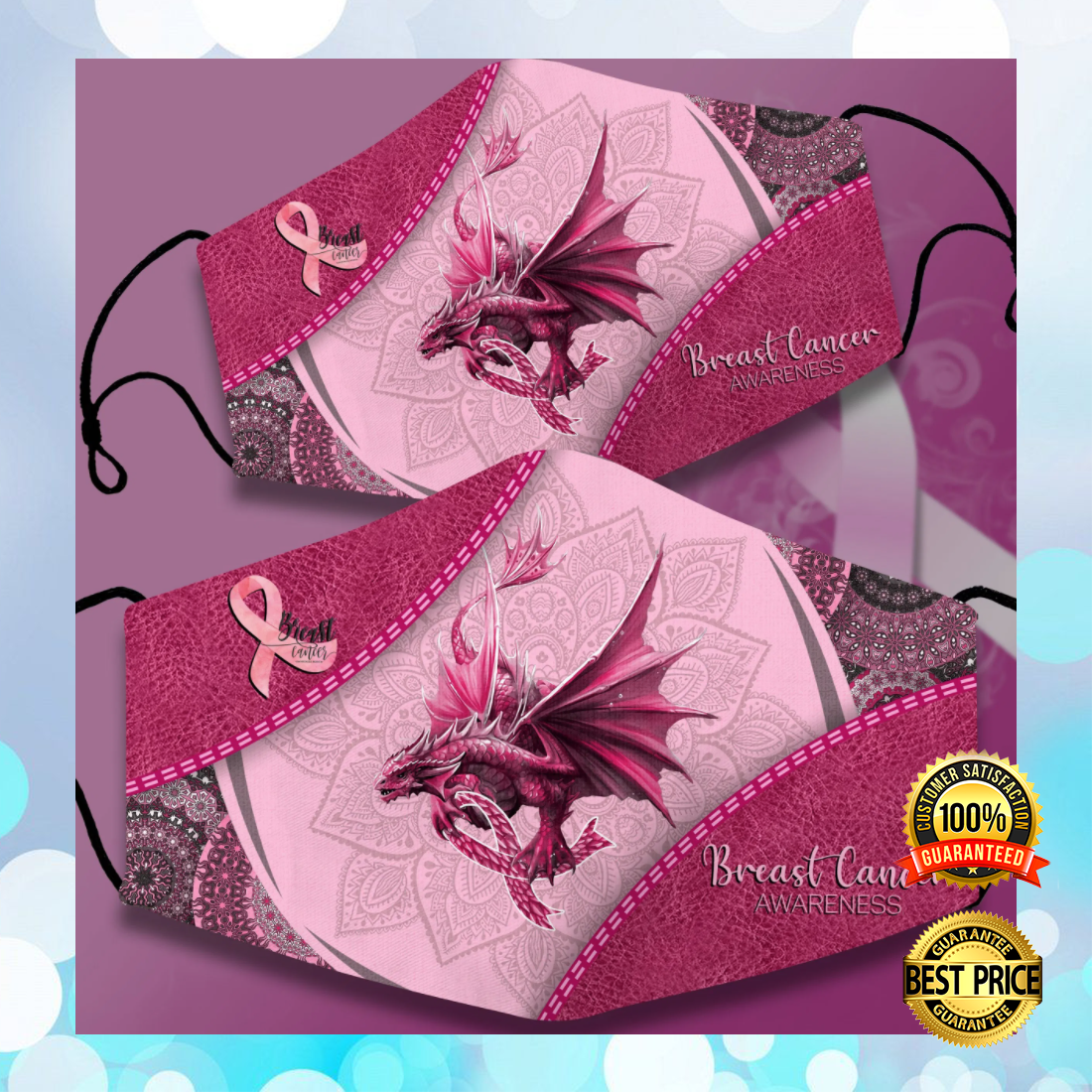 Dragon breast cancer awareness face mask 5