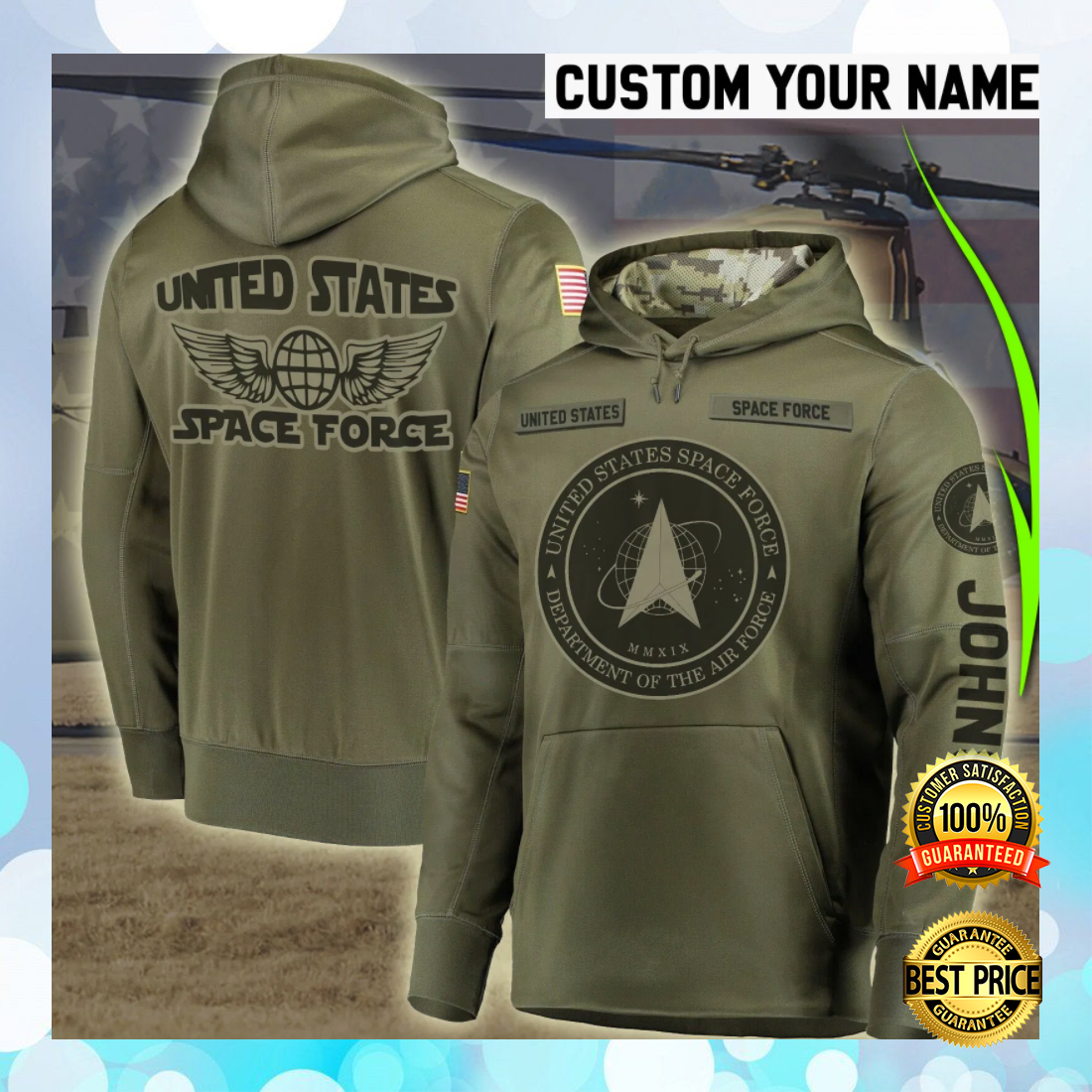 Personalized US space force all over printed 3D hoodie 4