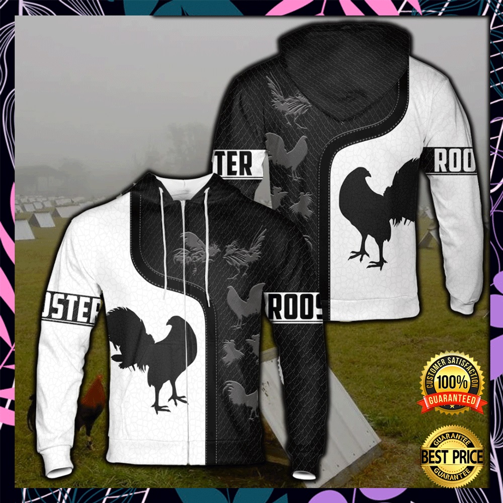 Rooster black and white all over printed 3D hoodie2