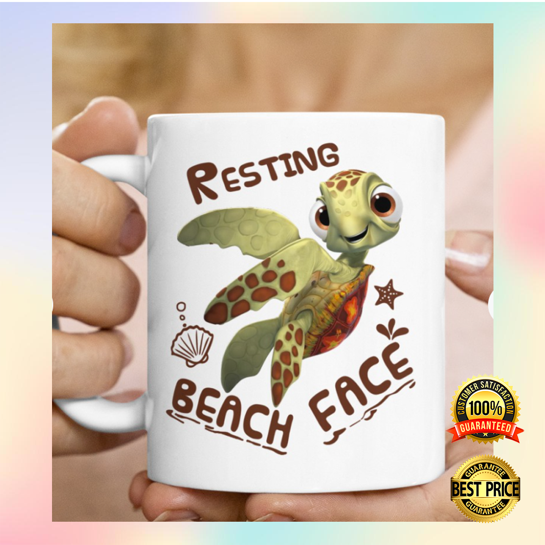 Turtle resting beach face mug 4