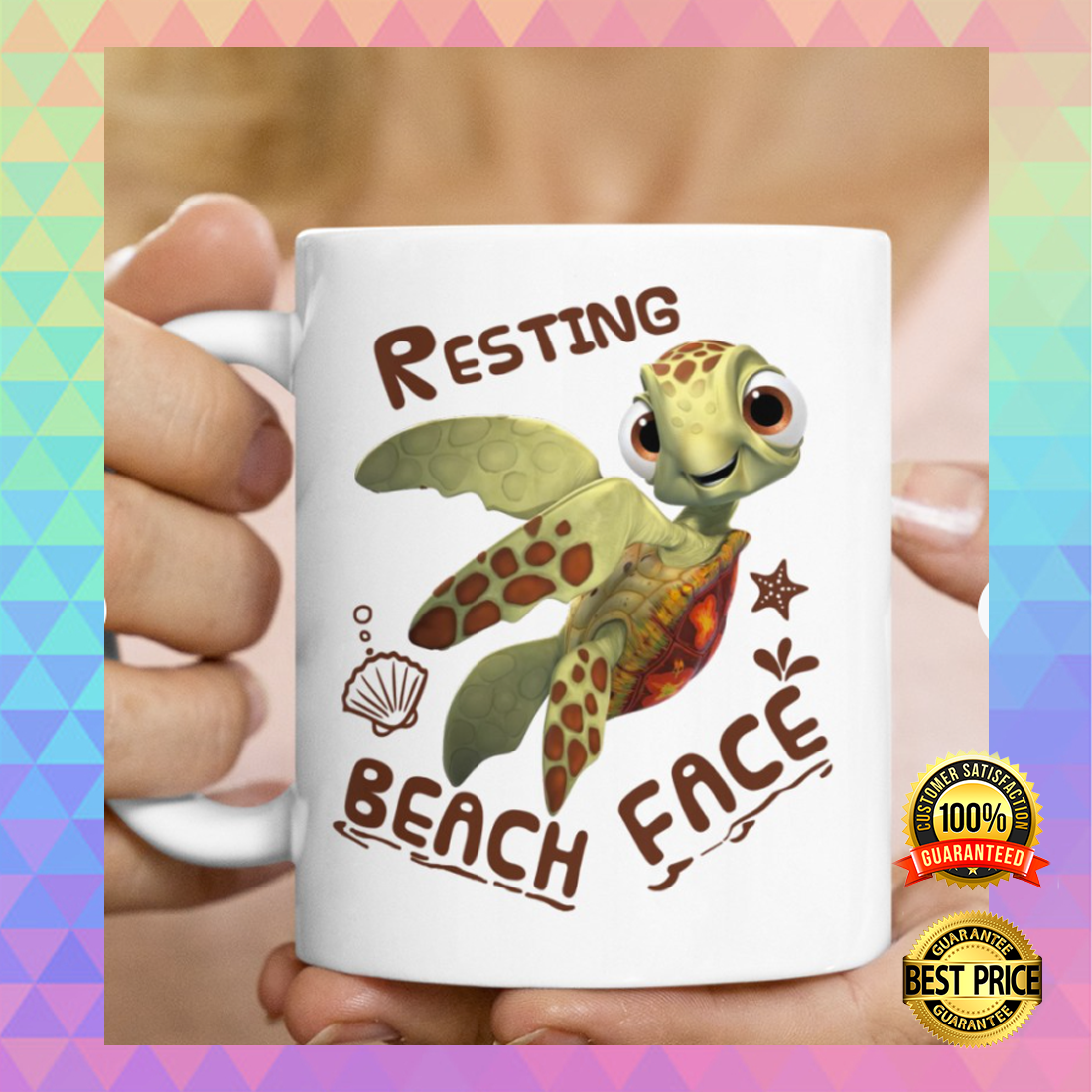 Turtle resting beach face mug