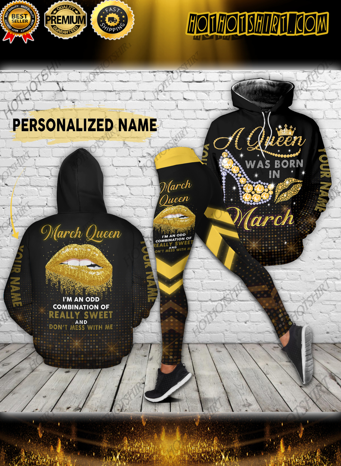 A queen was born in march custom name 3D Hoodie legging