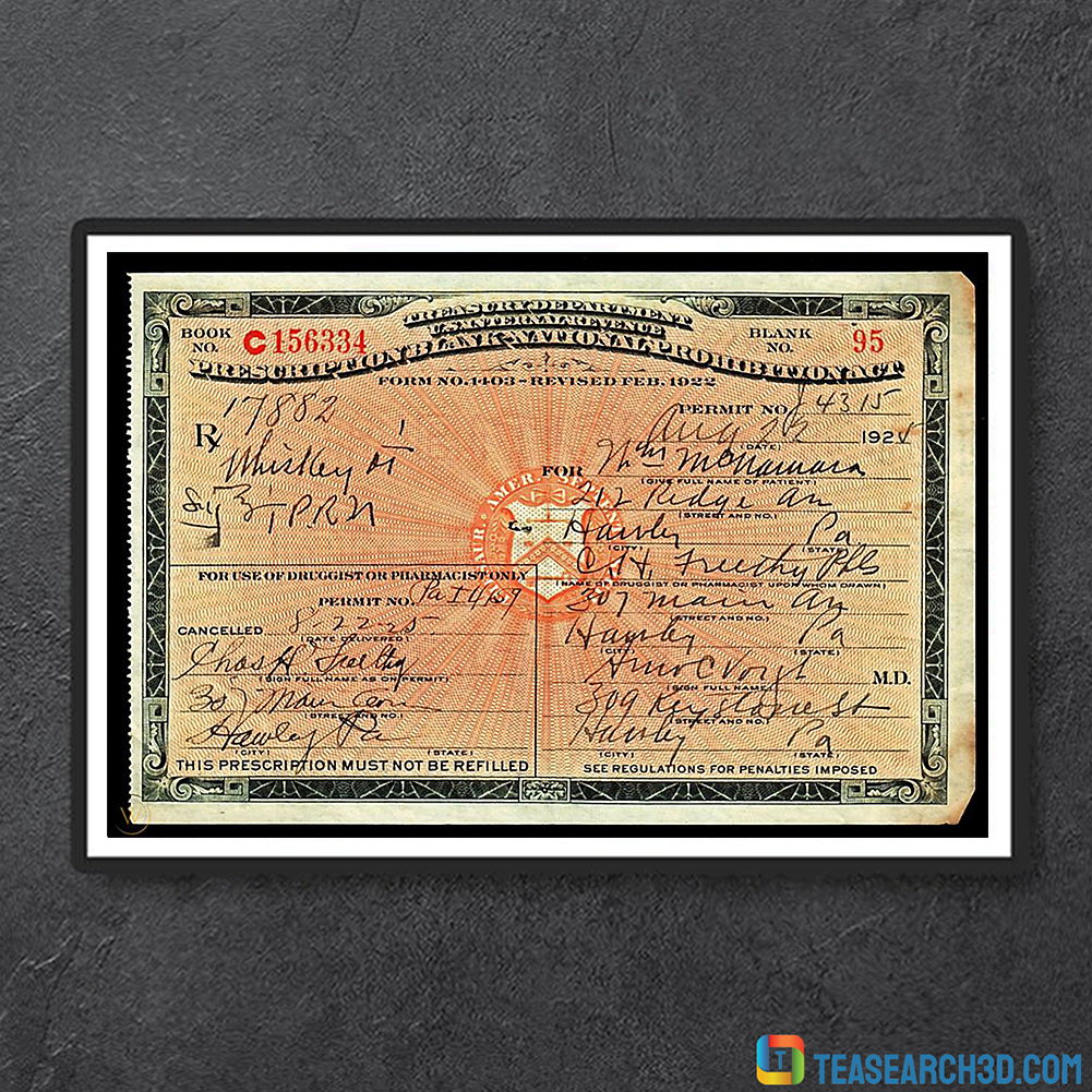 1924 prescription for whiskey during prohibition poster