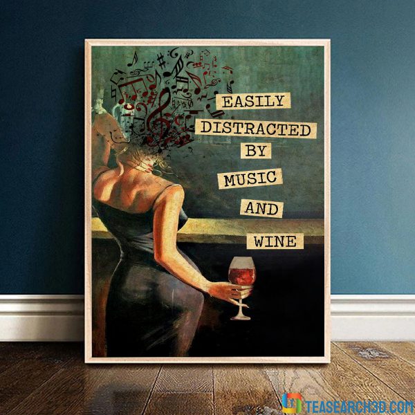 Afro girl music and wine vintage text poster