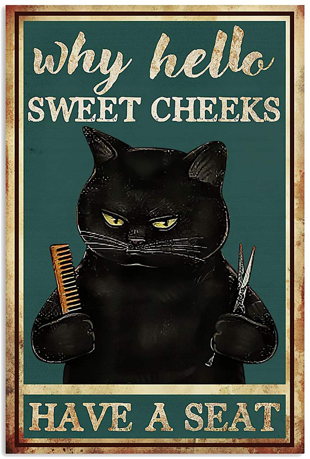 ANDIEZ Black Cat Hairdresser Why Hello Sweet Cheeks Have A Seat Toilet Poster