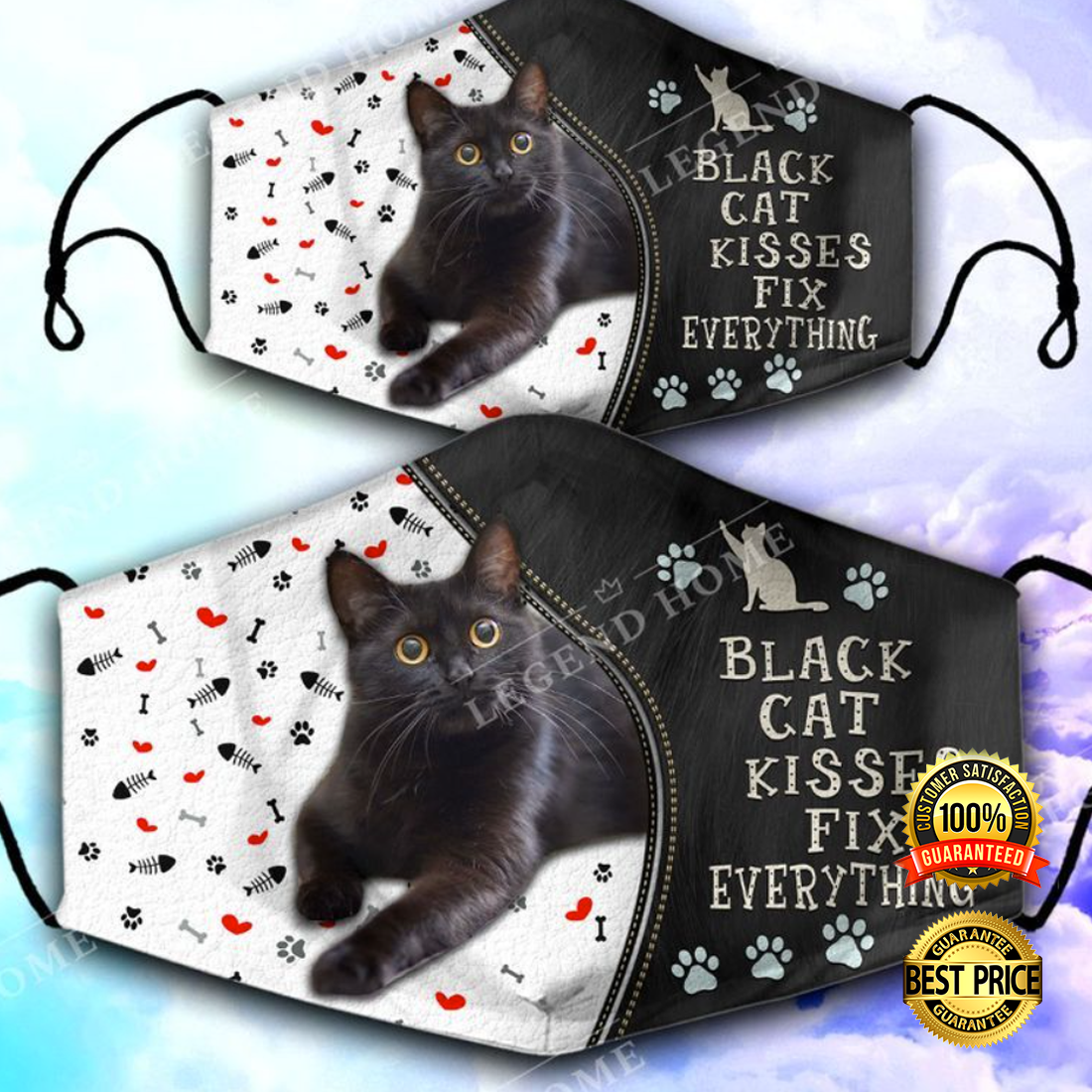 Black cat kisses fix everything face mask 4