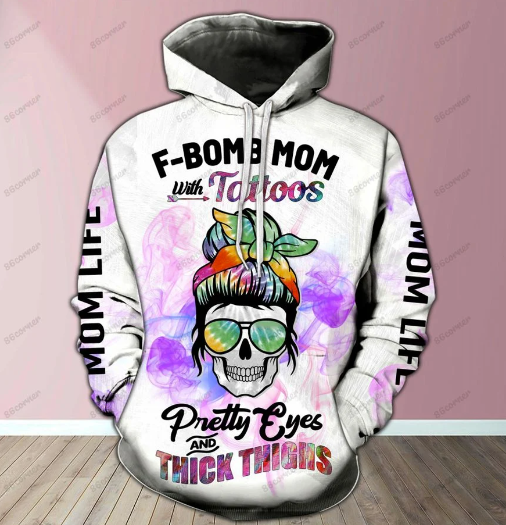 F Bomb Mom With Tattoos Pretty Eyes And Thick Thighs All Over Printed 3D Hoodie And Legging 4