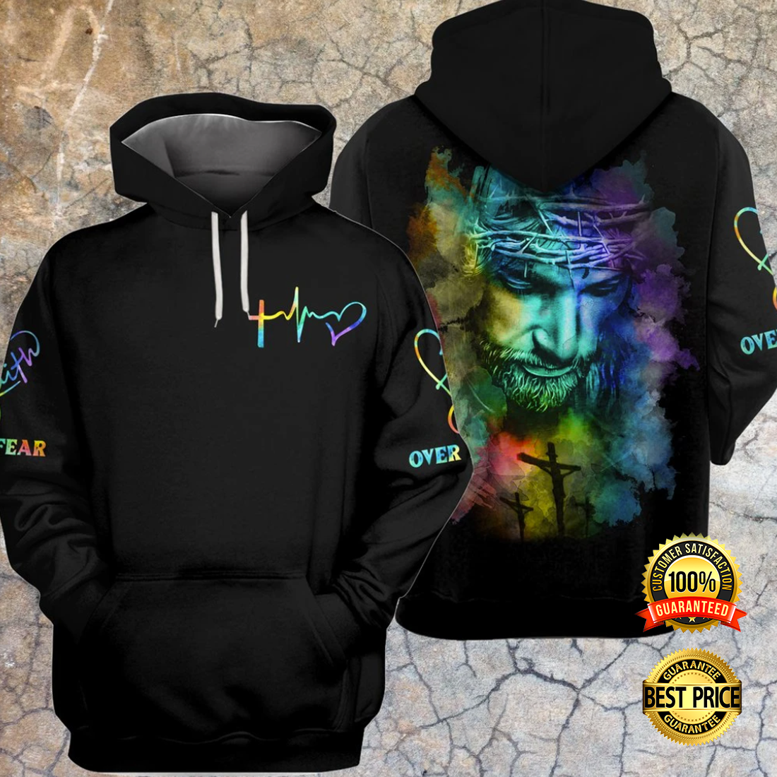 JESUS FAITH OVER FEAR COLORFUL ALL OVER PRINTED 3D HOODIE