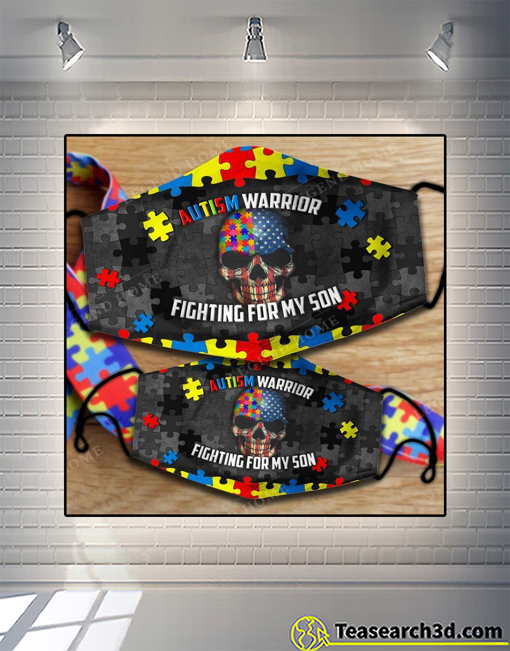 Skull Autism warrior fighting for my son face mask