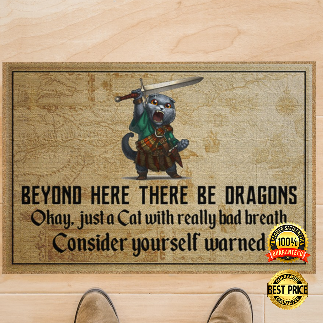 Beyond here there be dragons okay just a cat with really bad breath doormat 4