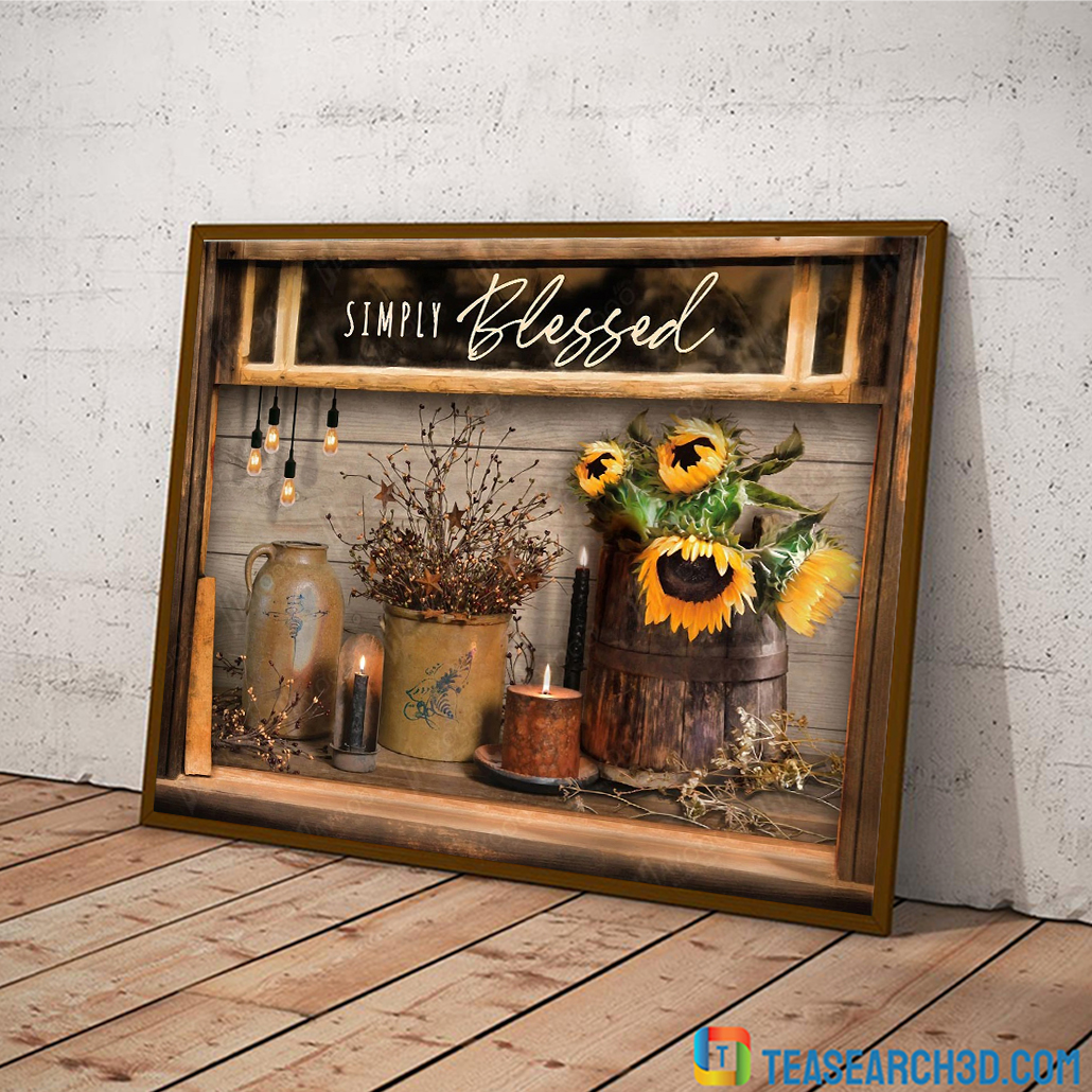 Simply blessed sunflower through rustic window poster