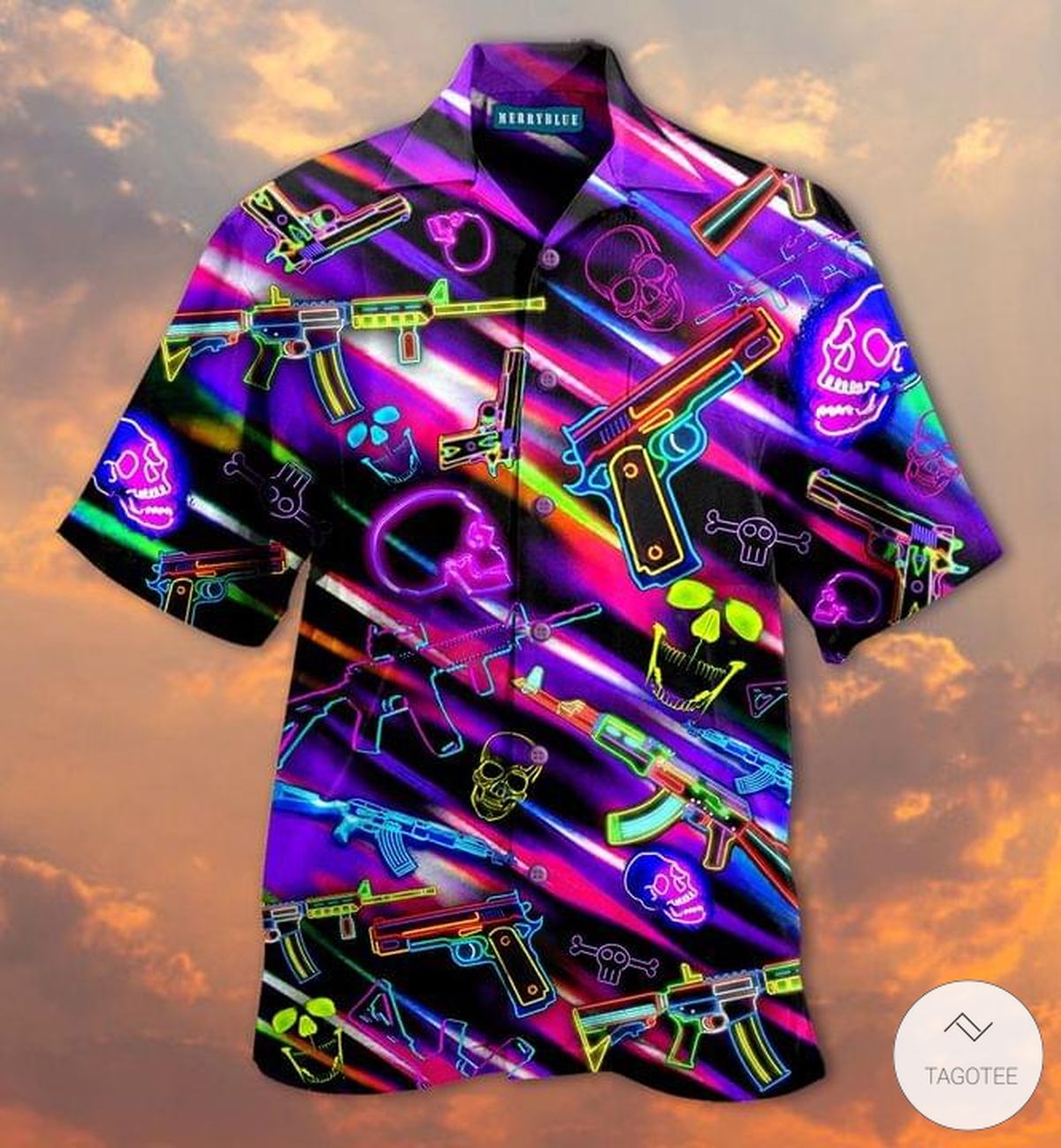 Skull Guns Neon Glow Hawaiian Shirt
