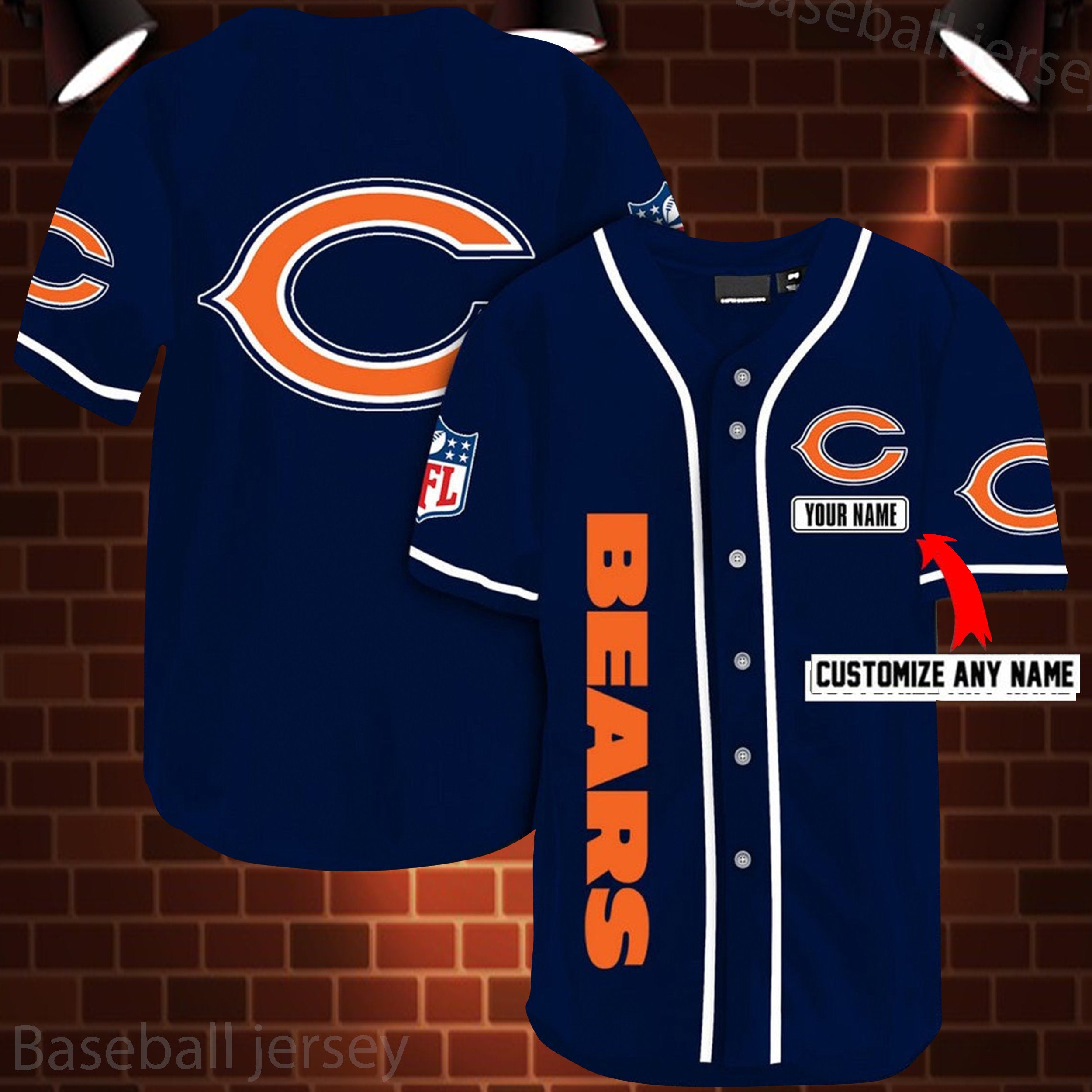 Chicago Bears Personalized Custom Name Baseball Jersey Shirt