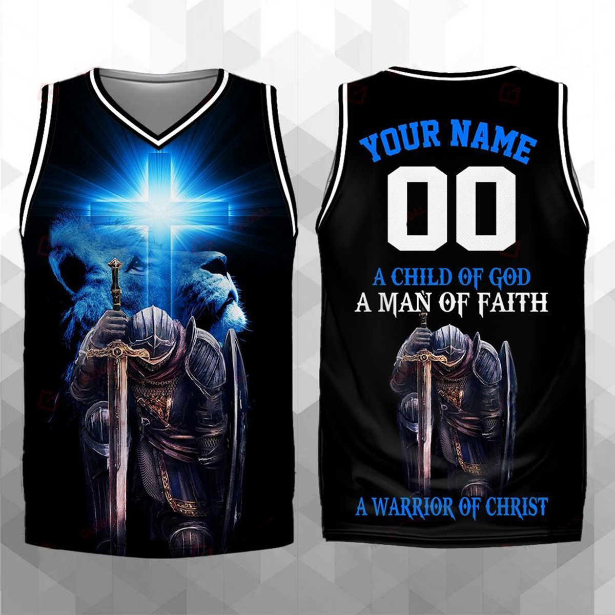 A child of god A man of faith A warrior of Christ personalized basketball jersey tank top