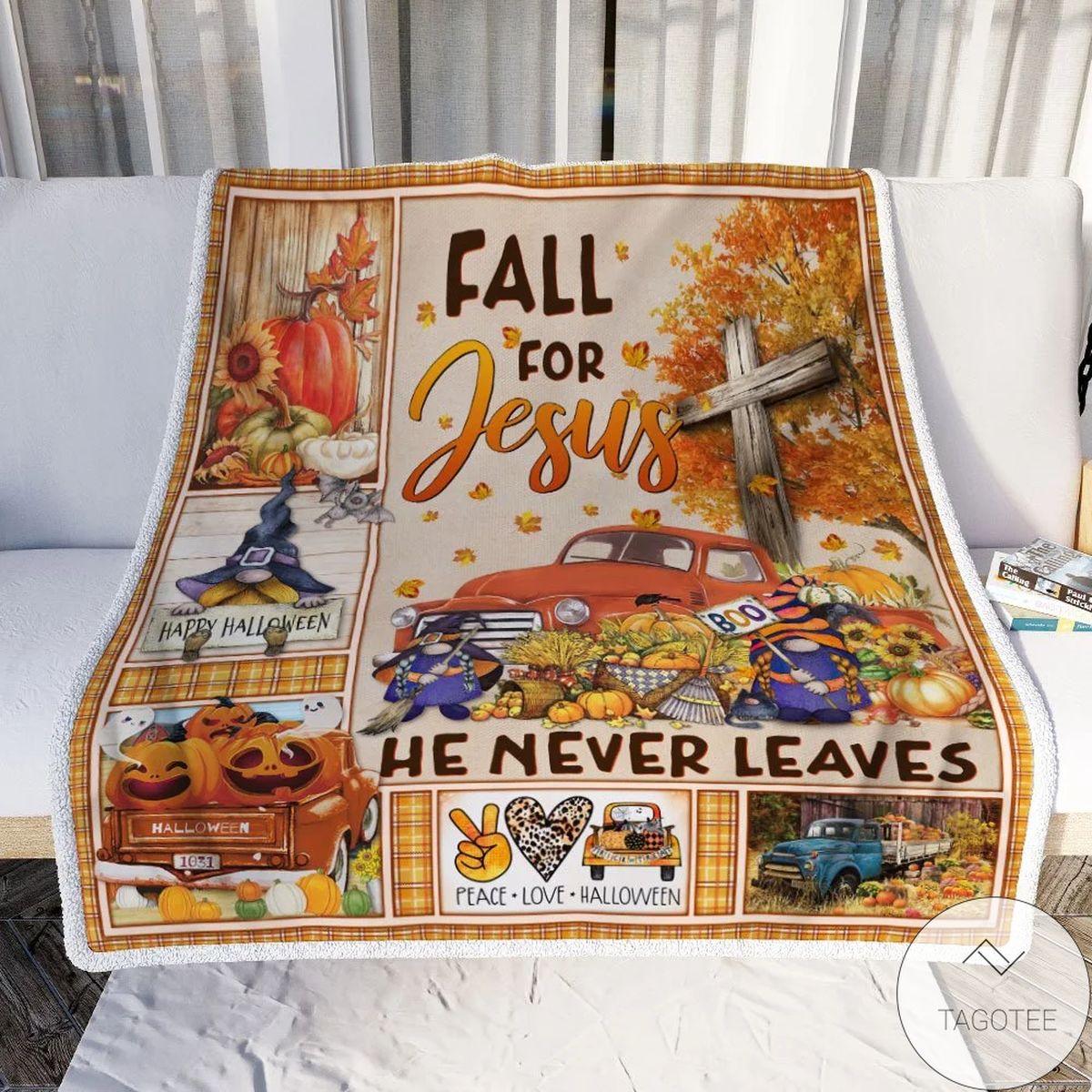 Fall For Jesus He Never Leave Halloween Truck Sofa Throw Blanket