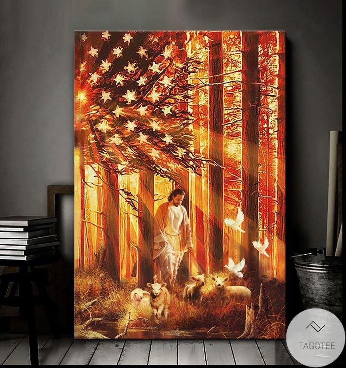 Jesus Walking With The Lambs Canvas