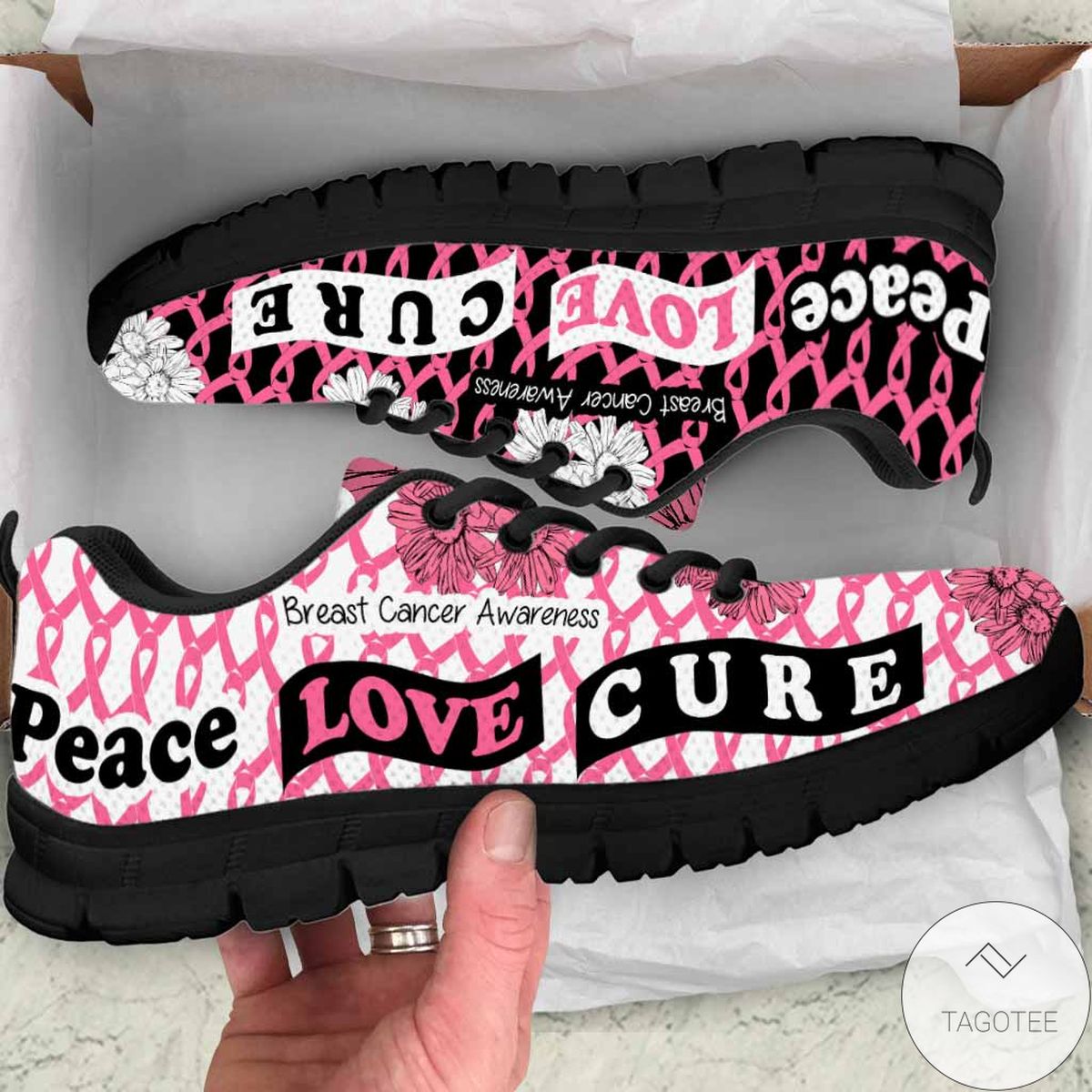 Peace Love Cure Breast Cancer Awareness Sneakers