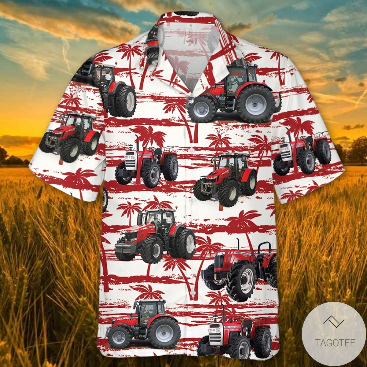 Red Tractor Palm Tree Hawaiian Shirt