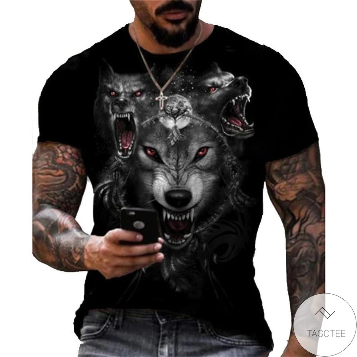 Wolf 3d Graphic Printed Short Sleeve Shirt