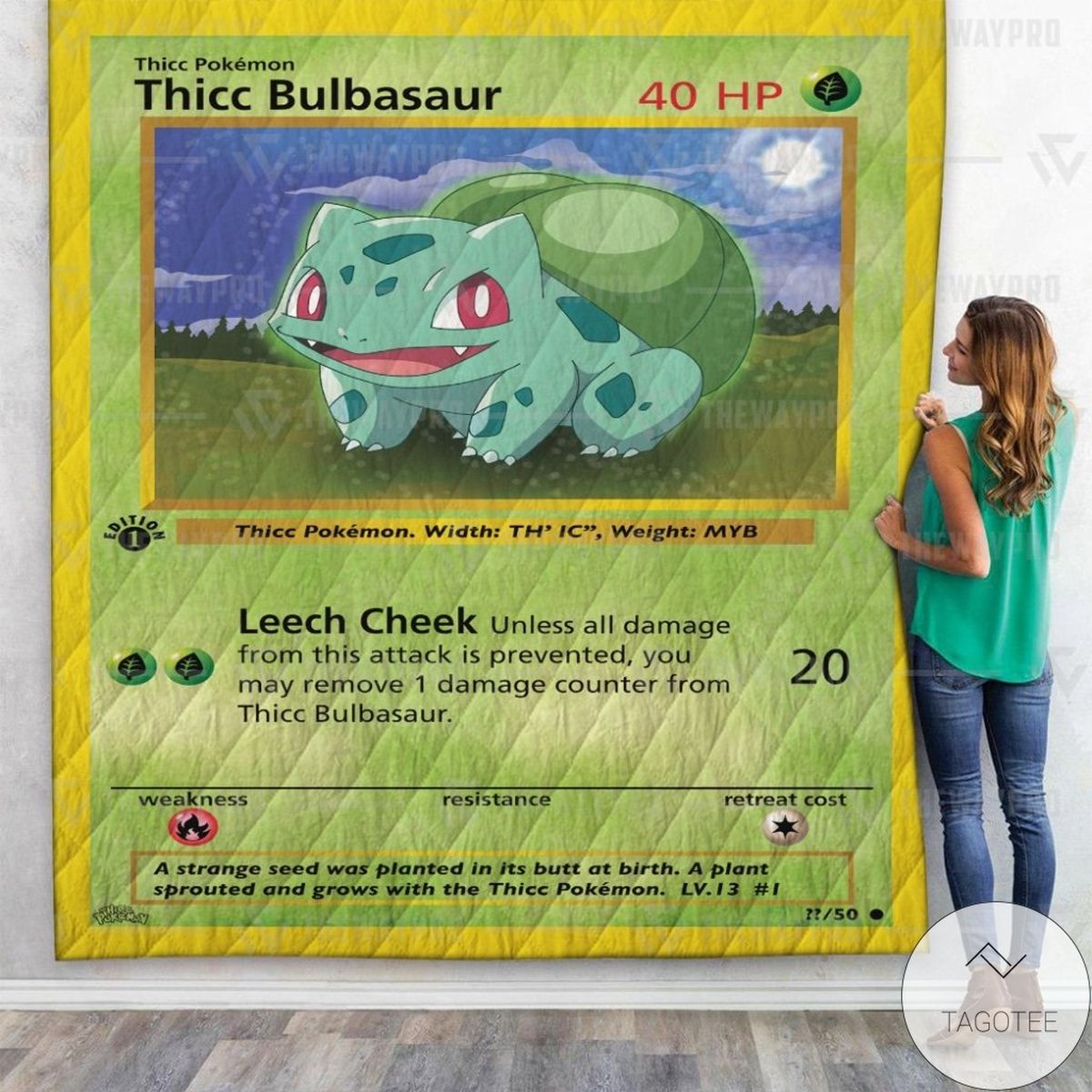 Pokemon Thicc Bulbasaur Card Custom Quilt