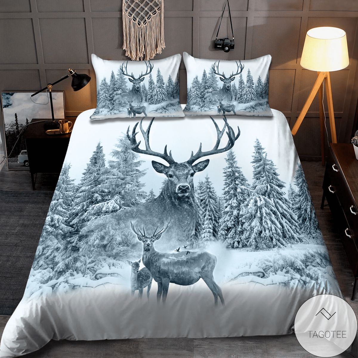 White Deer Hunting Bedding Set