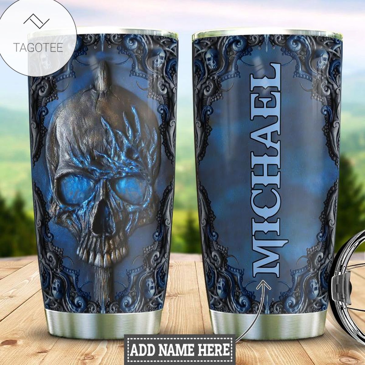 Top Rated Personalized Blue Skull Woody Style Tumbler