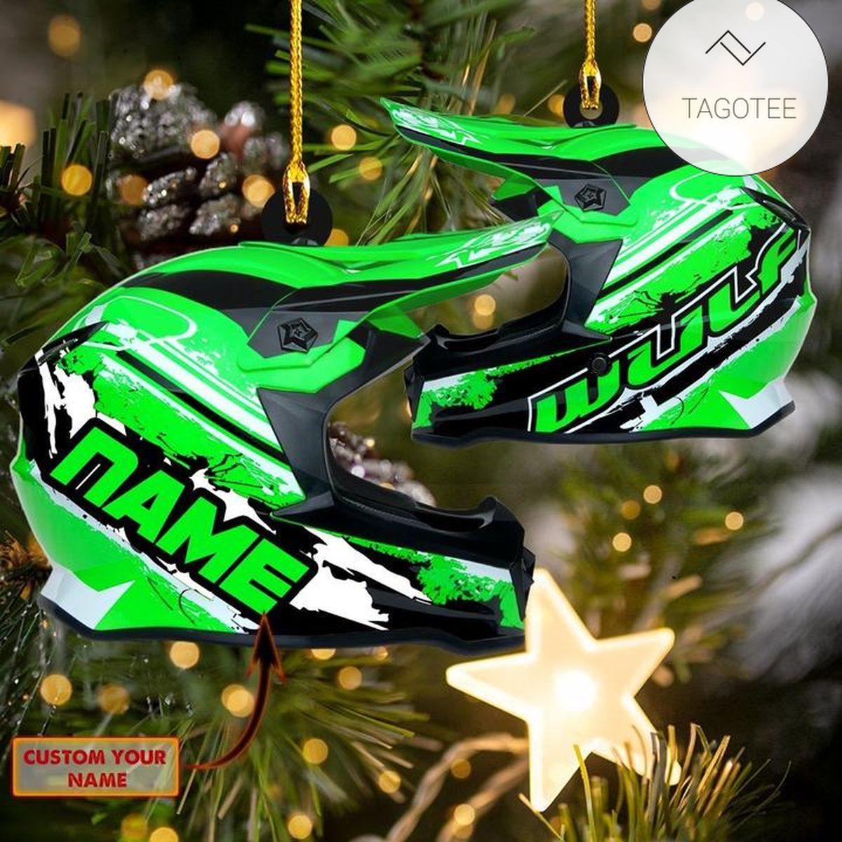 Personalized Green Motocross Helmet Ornament