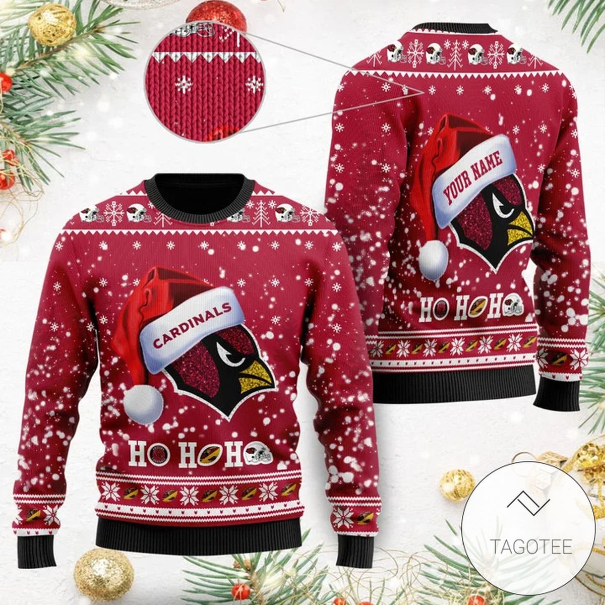 3D Arizona Cardinals Symbol Wearing Santa Claus Hat Ho Ho Ho Custom Personalized Ugly Christmas Sweater