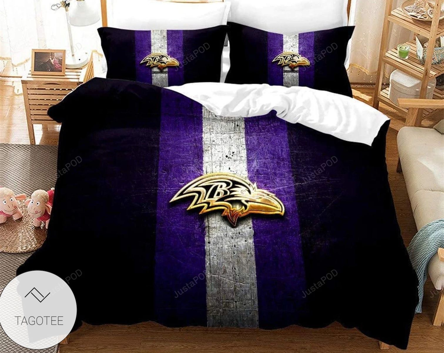 3D Baltimore Ravens Duvet Cover Set, Nfl Baltimore Ravens Bedding Set, Baltimore Ravens Logo Inspired Bedding Set, Nfl Fan Gift Ng