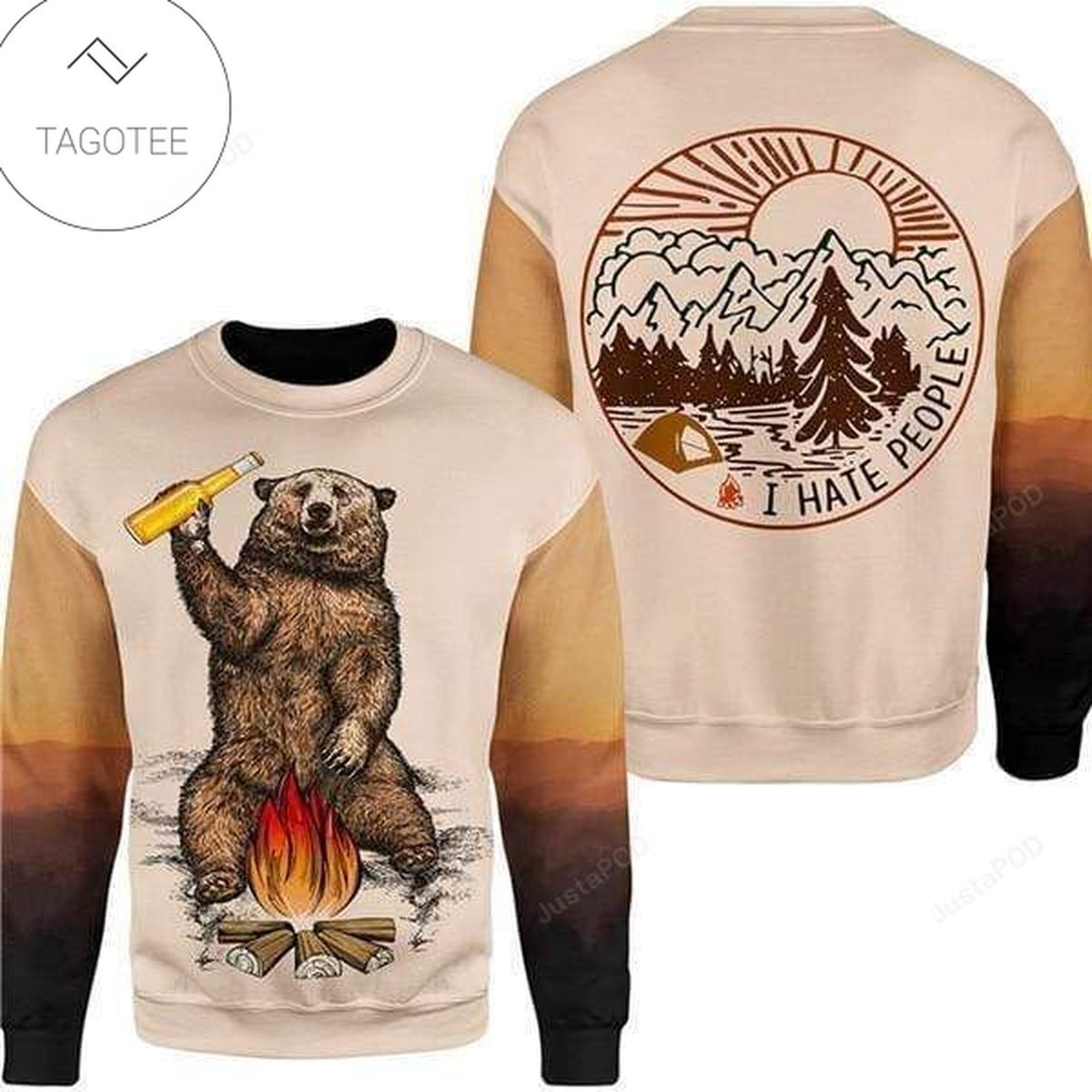 Bear Drinking Beer Camping Ugly Christmas Sweater
