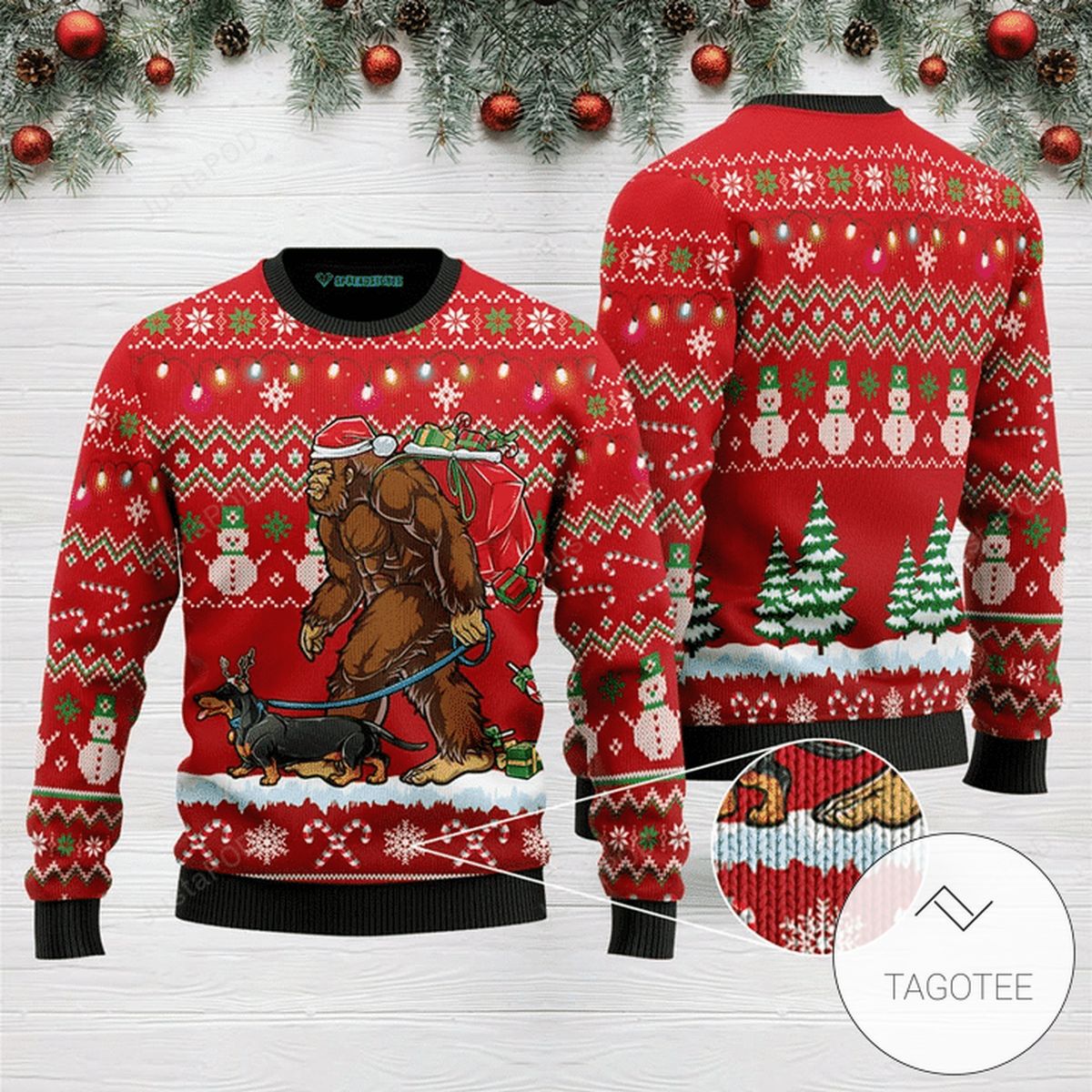 Bigfoot Dachshund Ugly Christmas Sweater