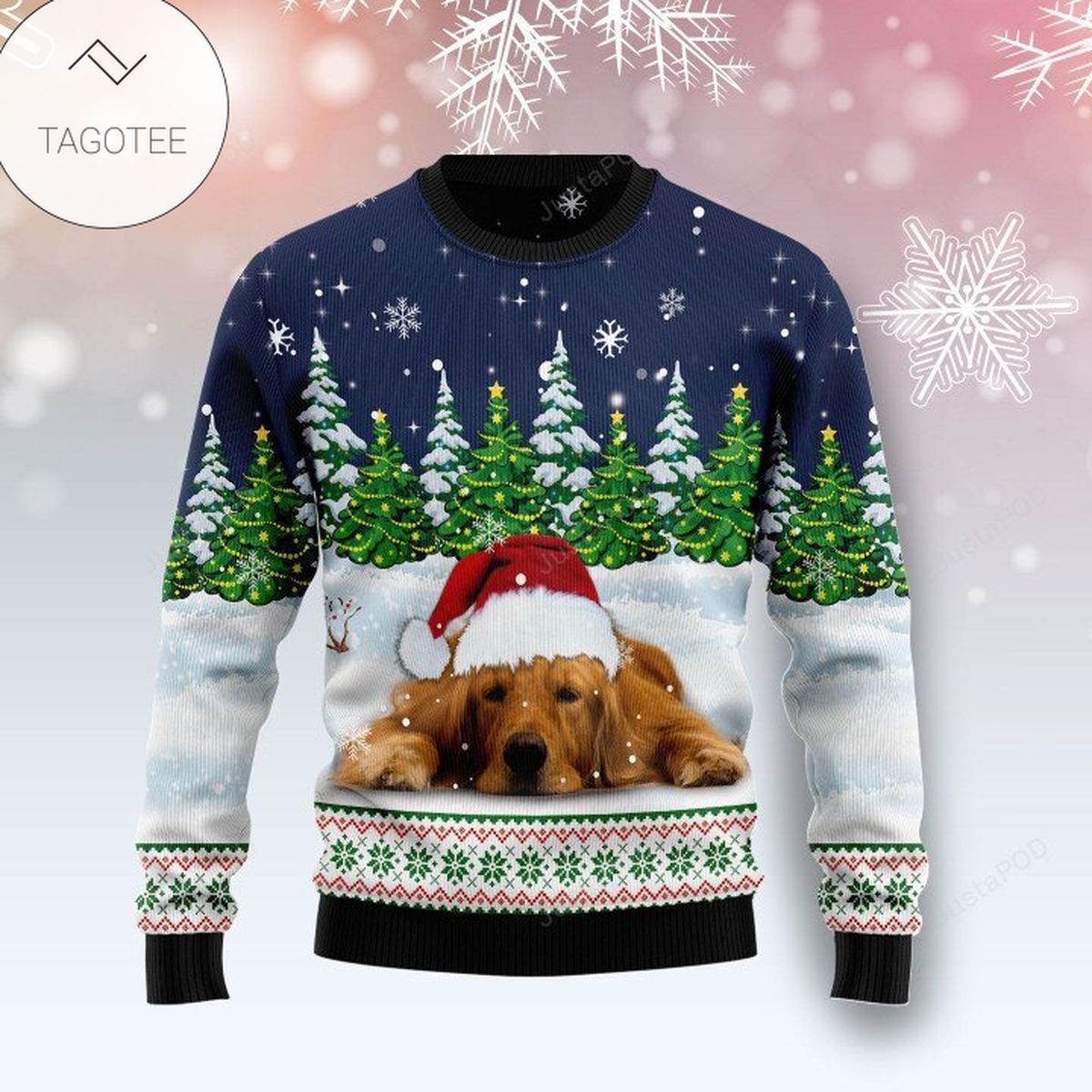 Dreaming Golden Retriever Under Snow Ugly Christmas Sweater