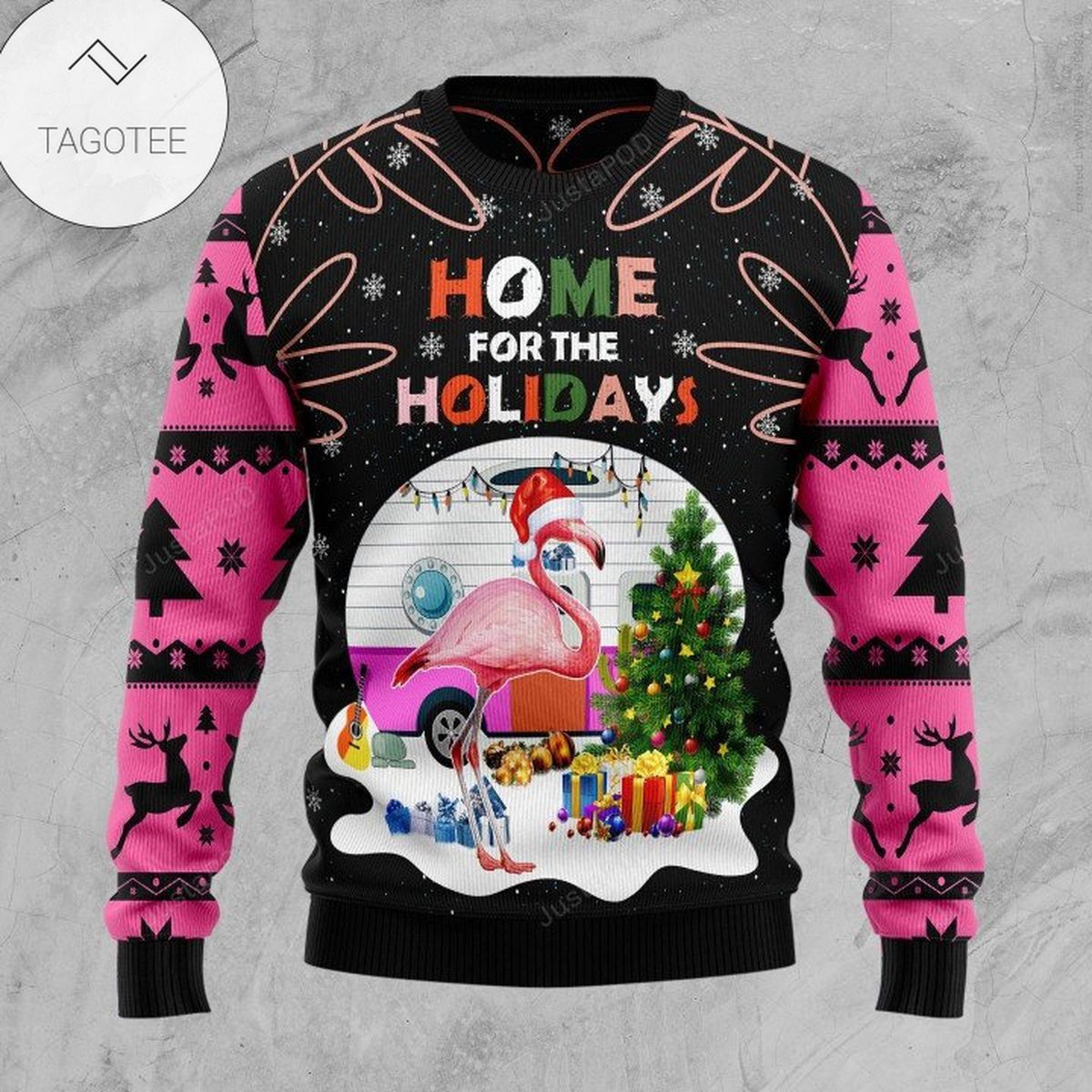 Home For The Holidays Flamingo Ugly Christmas Sweater