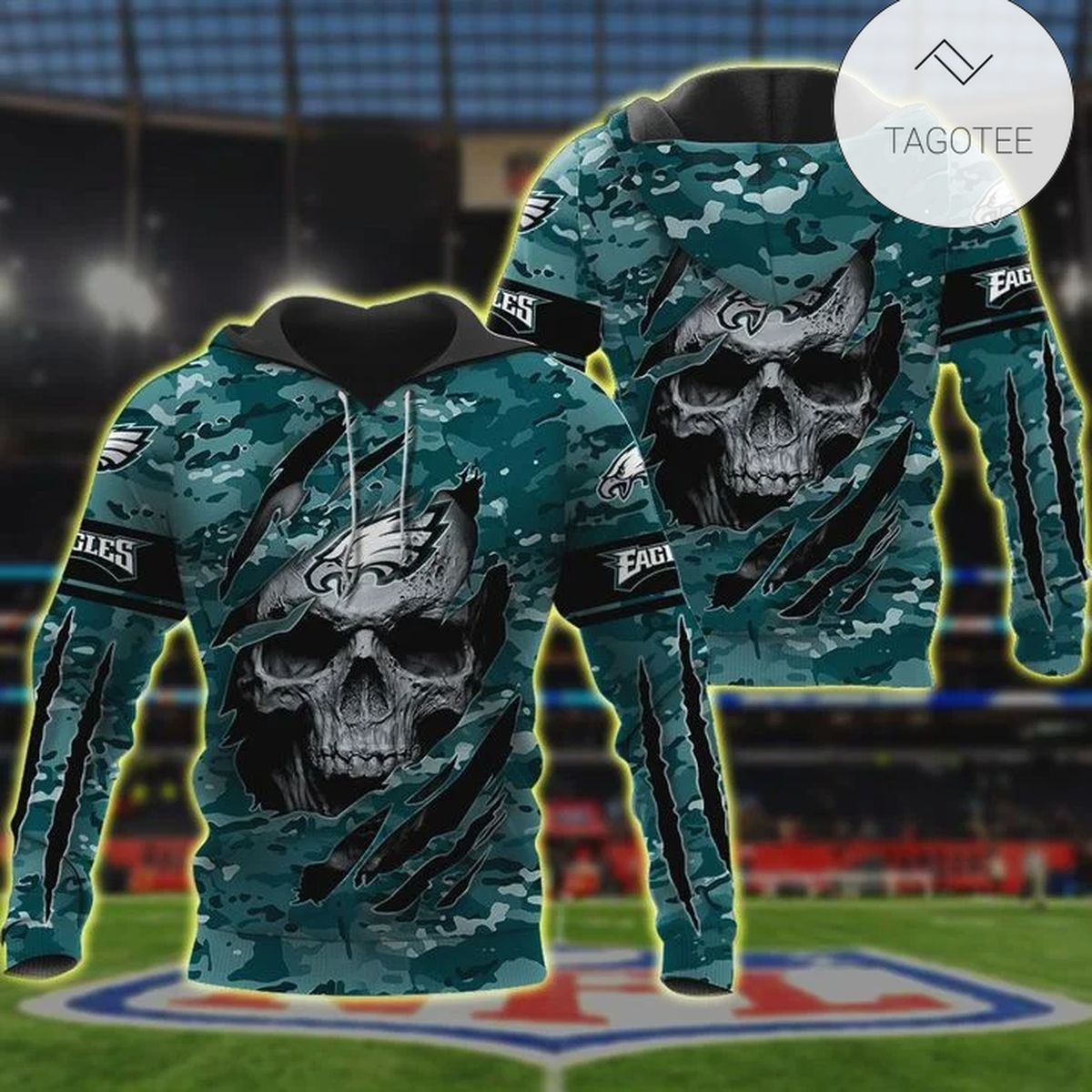 NFL Philadelphia Eagles 3D Hoodie Skull Lover