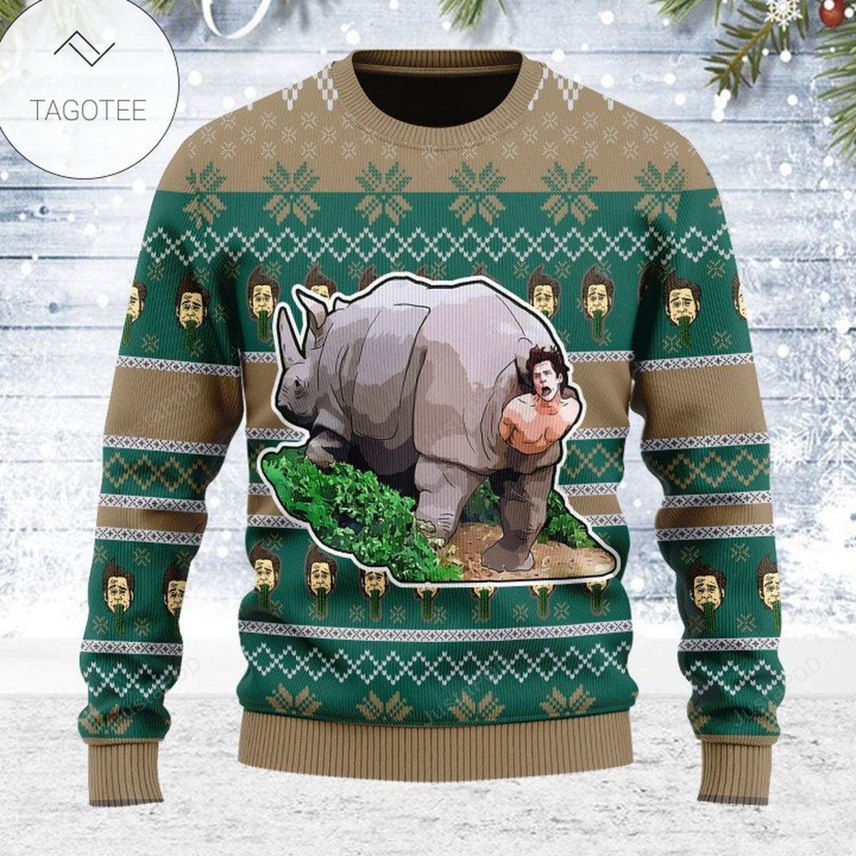 Rhino Giving Birth Ugly Christmas Sweater