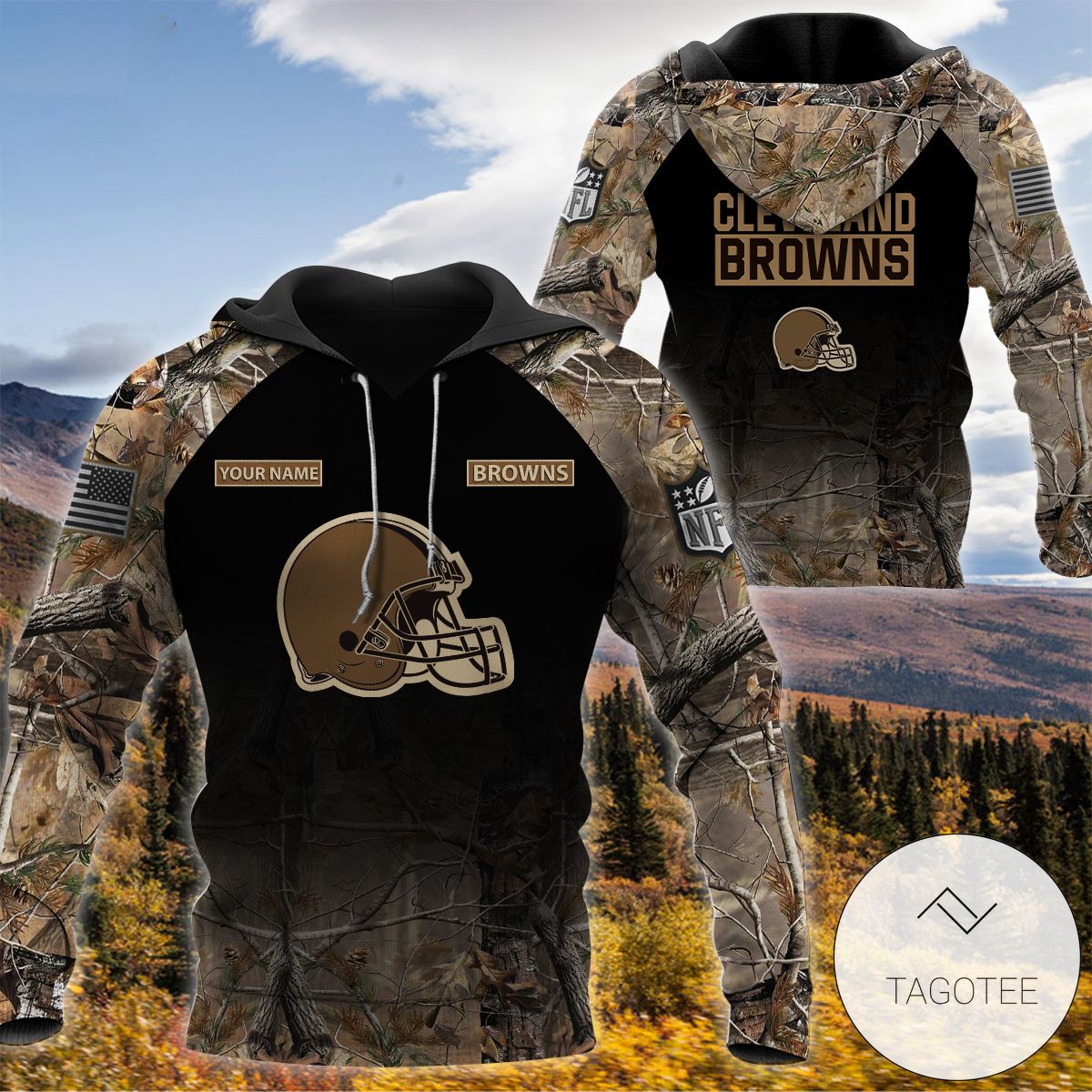Top Rated Personalized Your Name Hunting Camo Style Cleveland Browns Full Print Hoodie