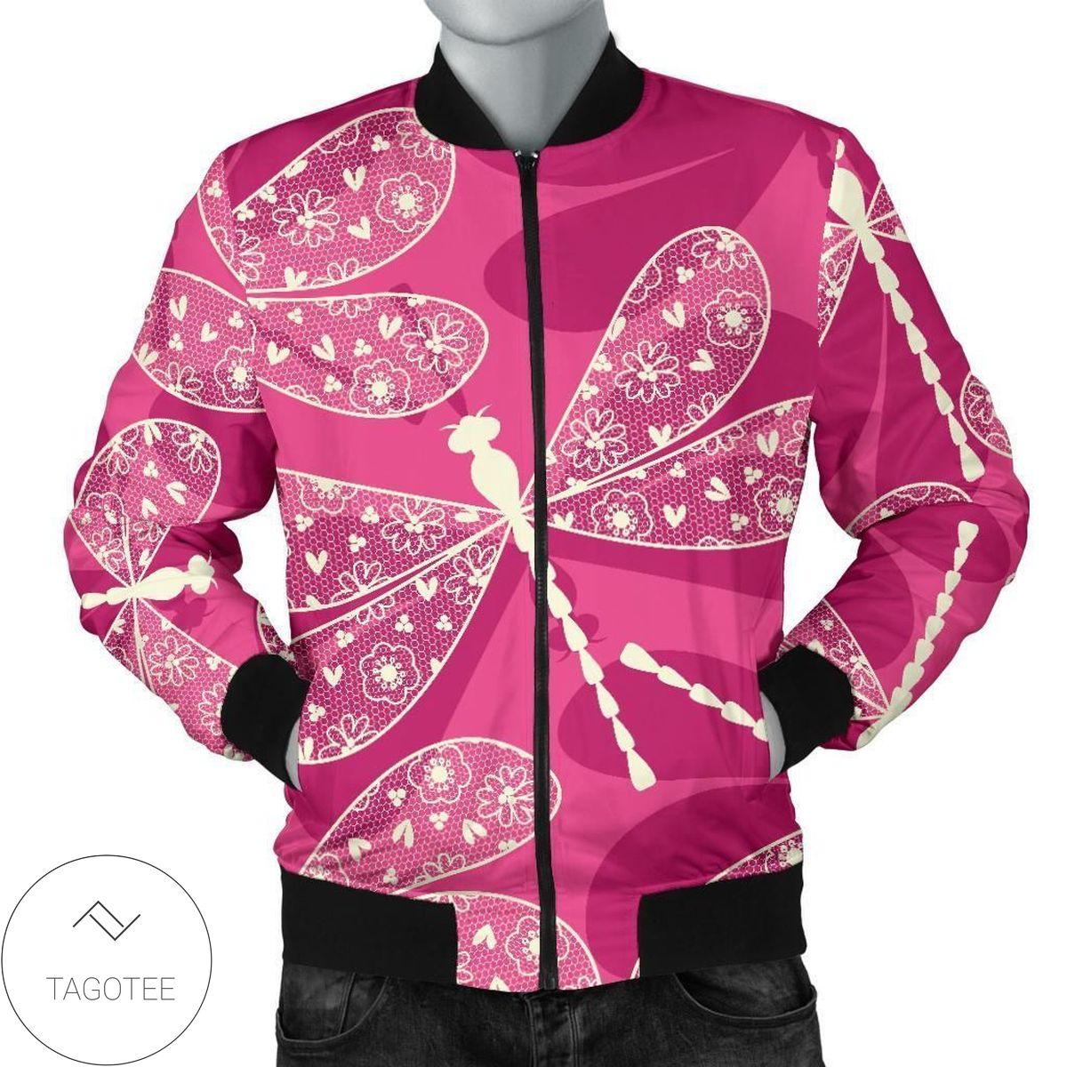 Beautiful Dragonfly Pink Background 3d Printed Unisex Bomber Jacket