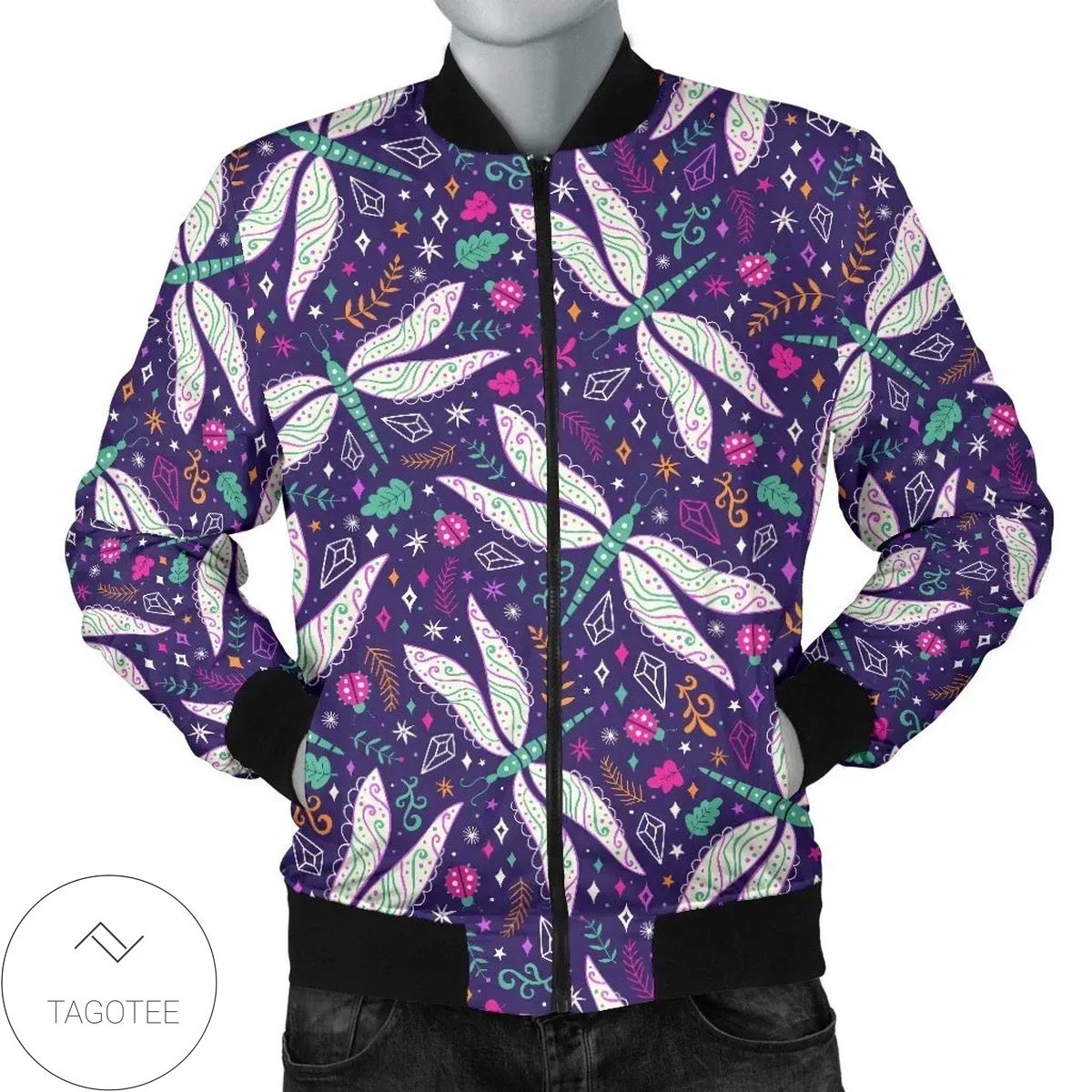 Colorful Dragonfly Pattern 3d Printed Unisex Bomber Jacket